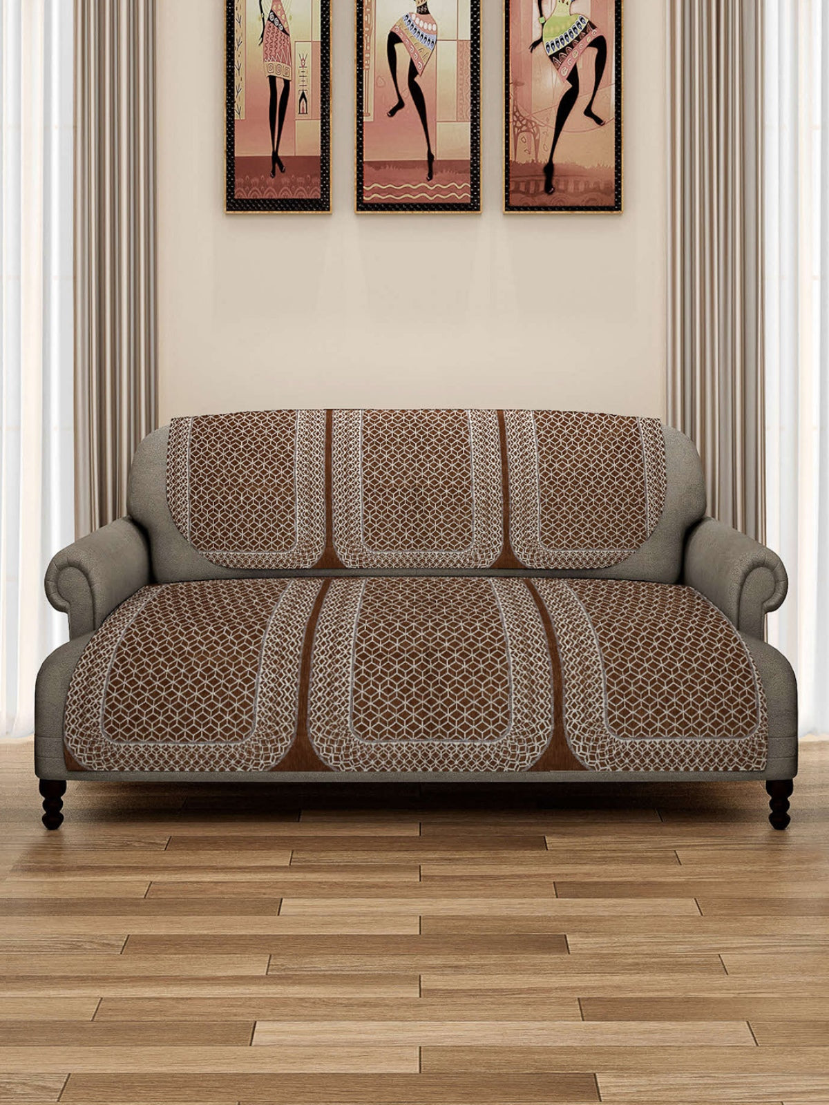 Romee 6-pieces brown geometric patterned 5-seater sofa covers slpss70