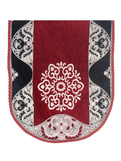 Damask Design Sofa Cover Set of 5 Seater, (6 Pieces) - Maroon