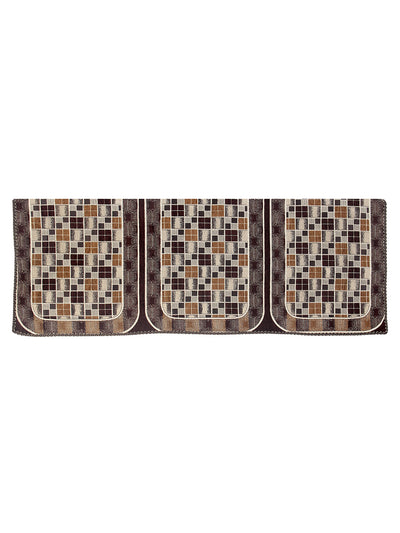 Beige & Brown Checks Patterned 5 Seater Sofa Cover Set