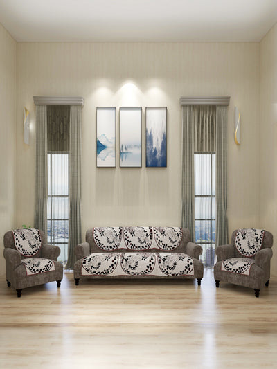 Floral Design Sofa Cover Set of 5 Seater, (6 Pieces) - Cream & Maroon