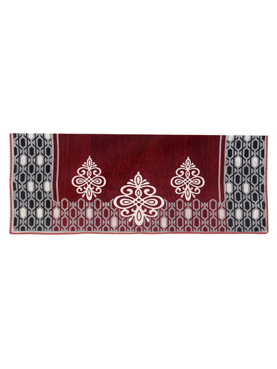 Maroon & Grey Damask Patterned 5 Seater Sofa Cover Set