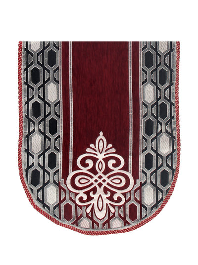 Maroon & Grey Damask Patterned 5 Seater Sofa Cover Set