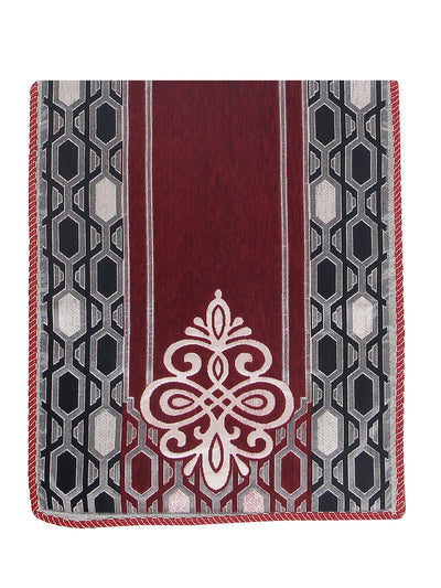 Maroon & Grey Damask Patterned 5 Seater Sofa Cover Set