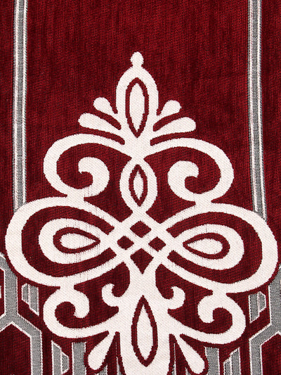Maroon & Grey Damask Patterned 5 Seater Sofa Cover Set