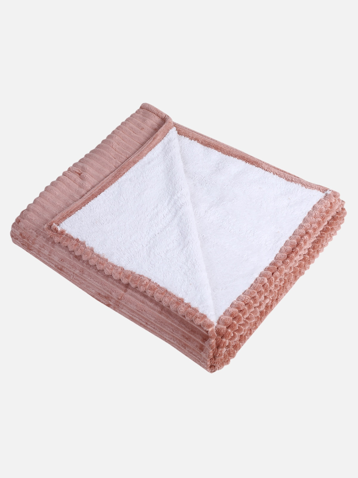 Peach 500 GSM Double Bed Stripes Patterned Sherpa Wool Blanket