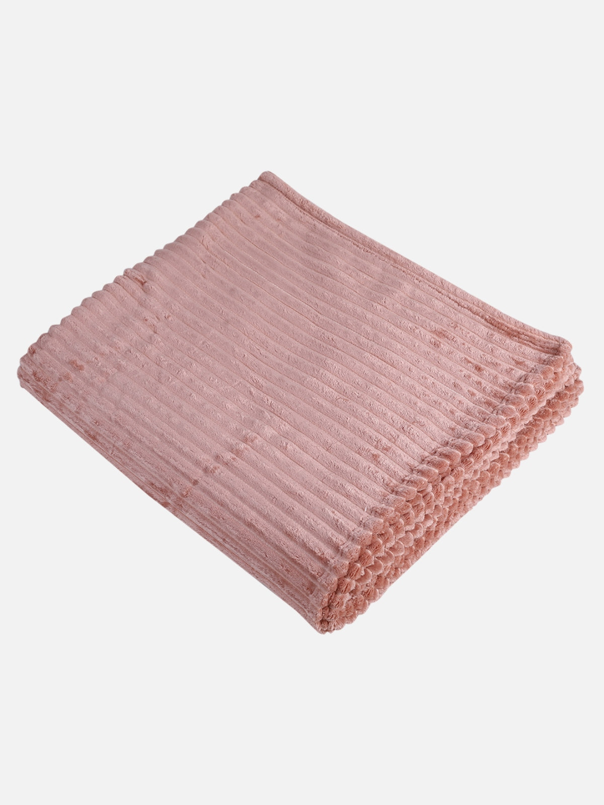 Peach 500 GSM Double Bed Stripes Patterned Sherpa Wool Blanket