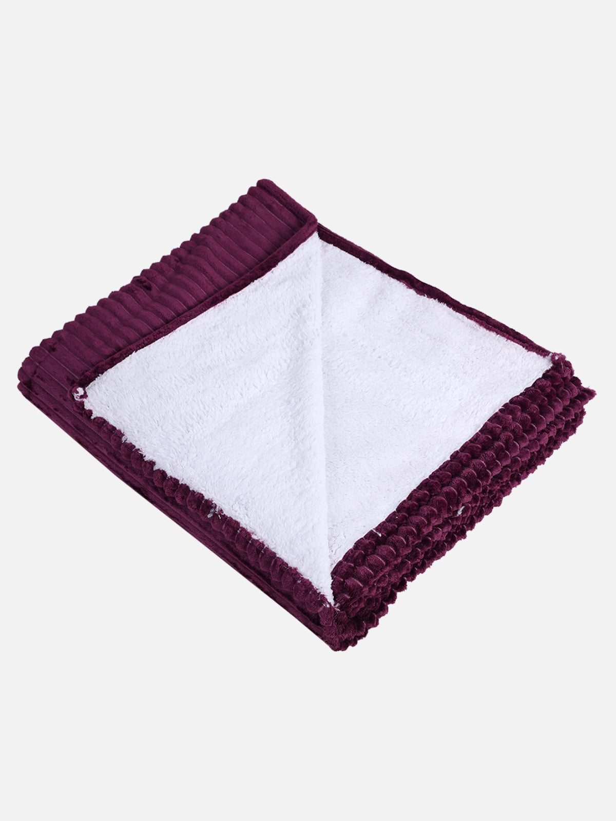 Purple 500 GSM Double Bed Stripes Patterned Sherpa Wool Blanket