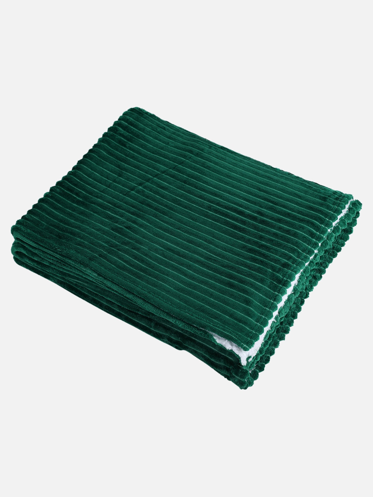 Green 500 GSM Double Bed Stripes Patterned Sherpa Wool Blanket