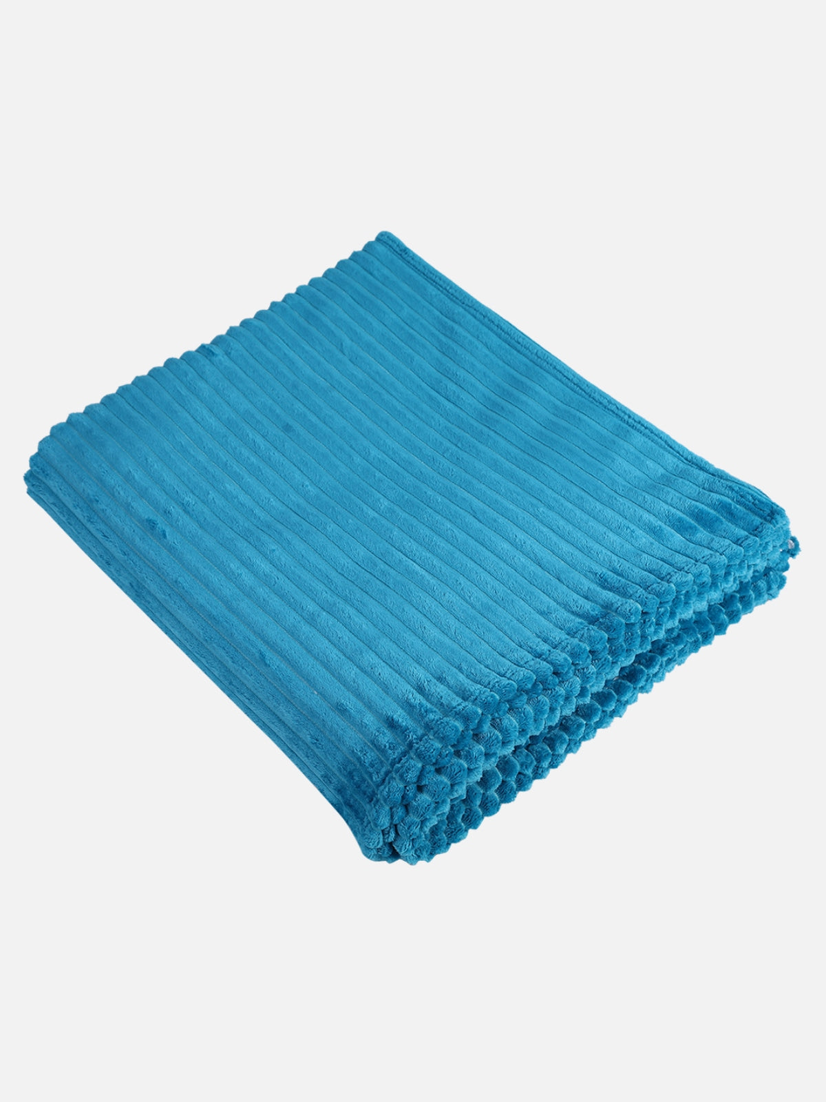 Aqua Blue 500 GSM Double Bed Stripes Patterned Sherpa Wool Blanket