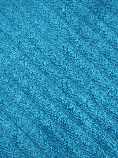 Aqua Blue 500 GSM Double Bed Stripes Patterned Sherpa Wool Blanket