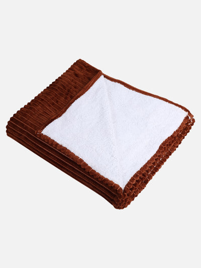 Brown 500 GSM Double Bed Stripes Patterned Sherpa Wool Blanket