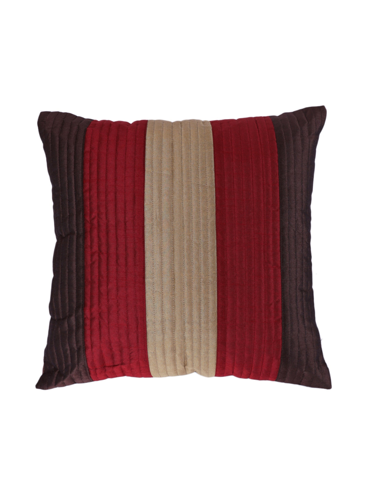Striped Printed Polyester Cushion Cover Set of 5 - Brown & Maroon