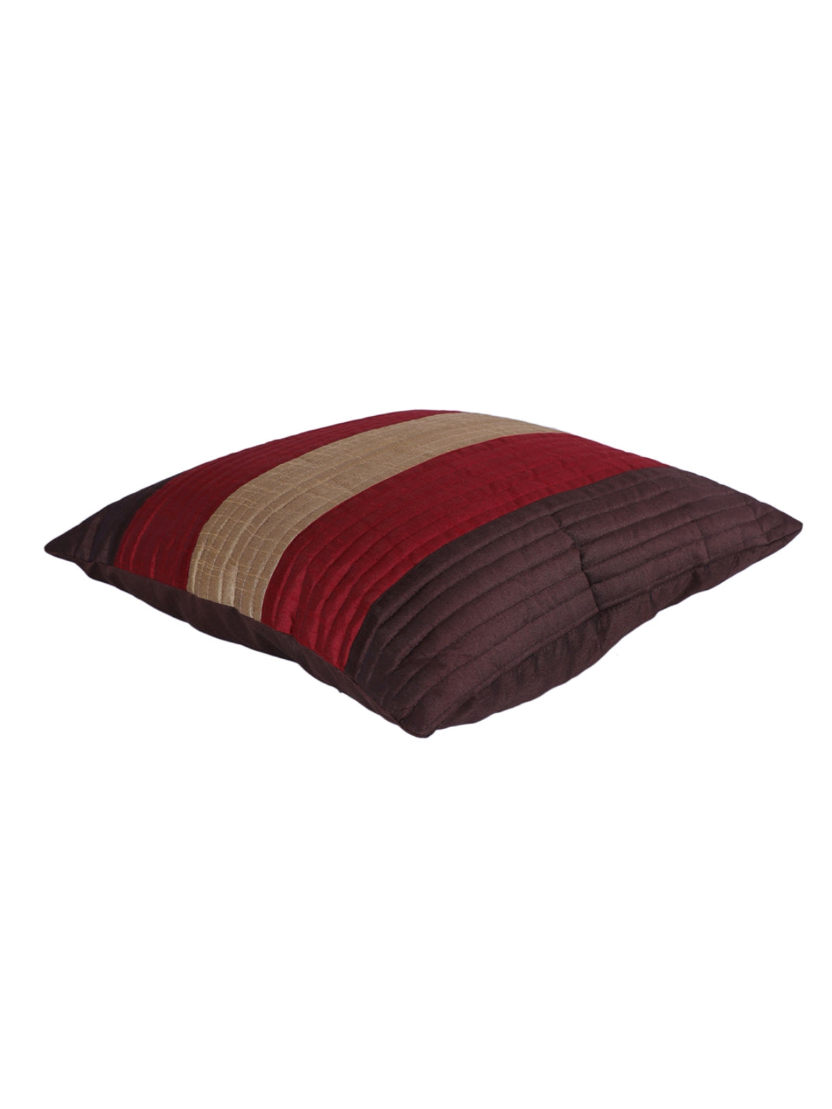 Striped Printed Polyester Cushion Cover Set of 5 - Brown & Maroon