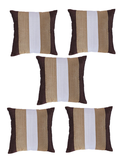 Striped Printed Polyester Cushion Cover Set of 5 - Beige & Brown