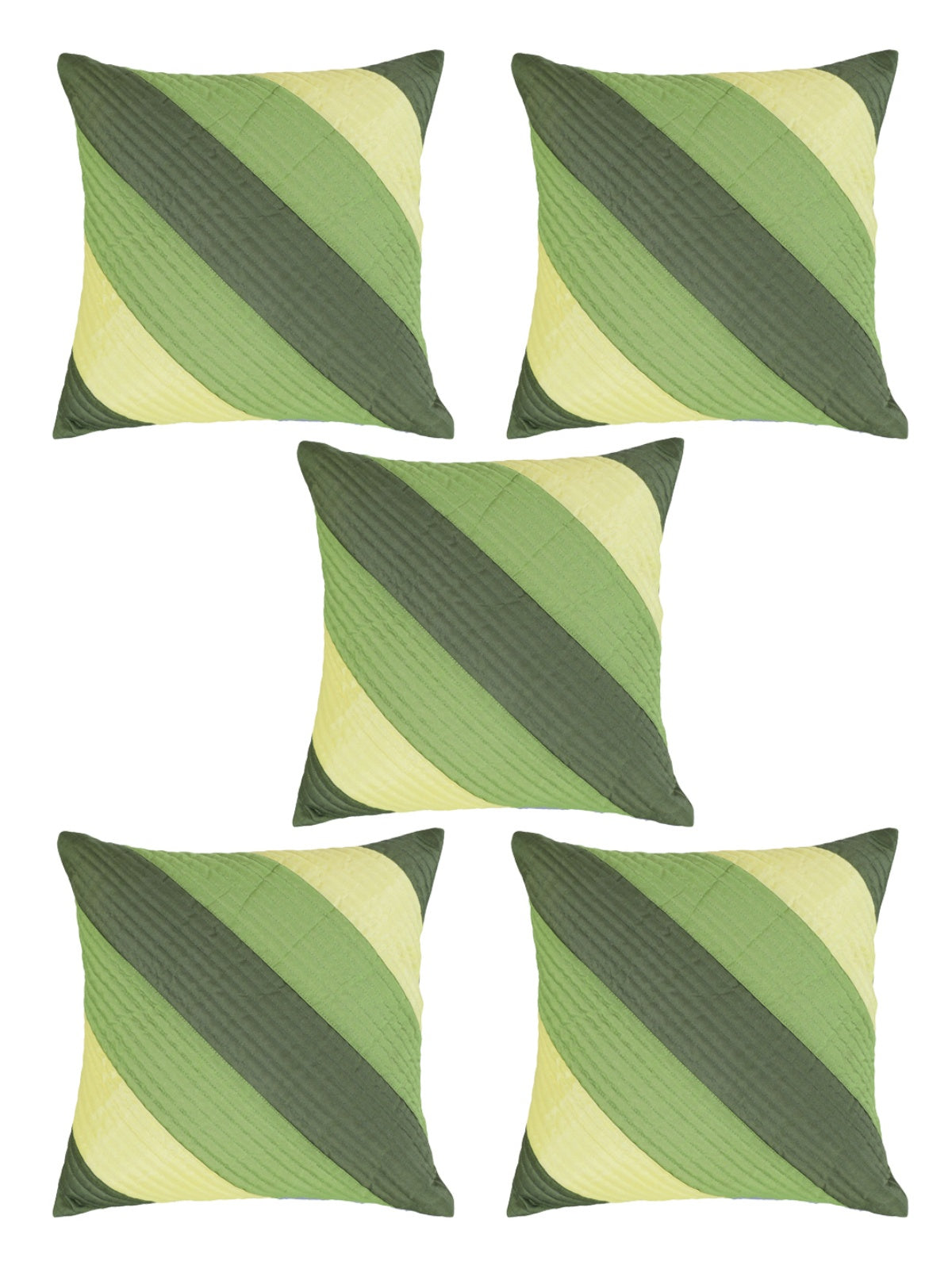 Striped Printed Polyester Cushion Cover Set of 5 - Green