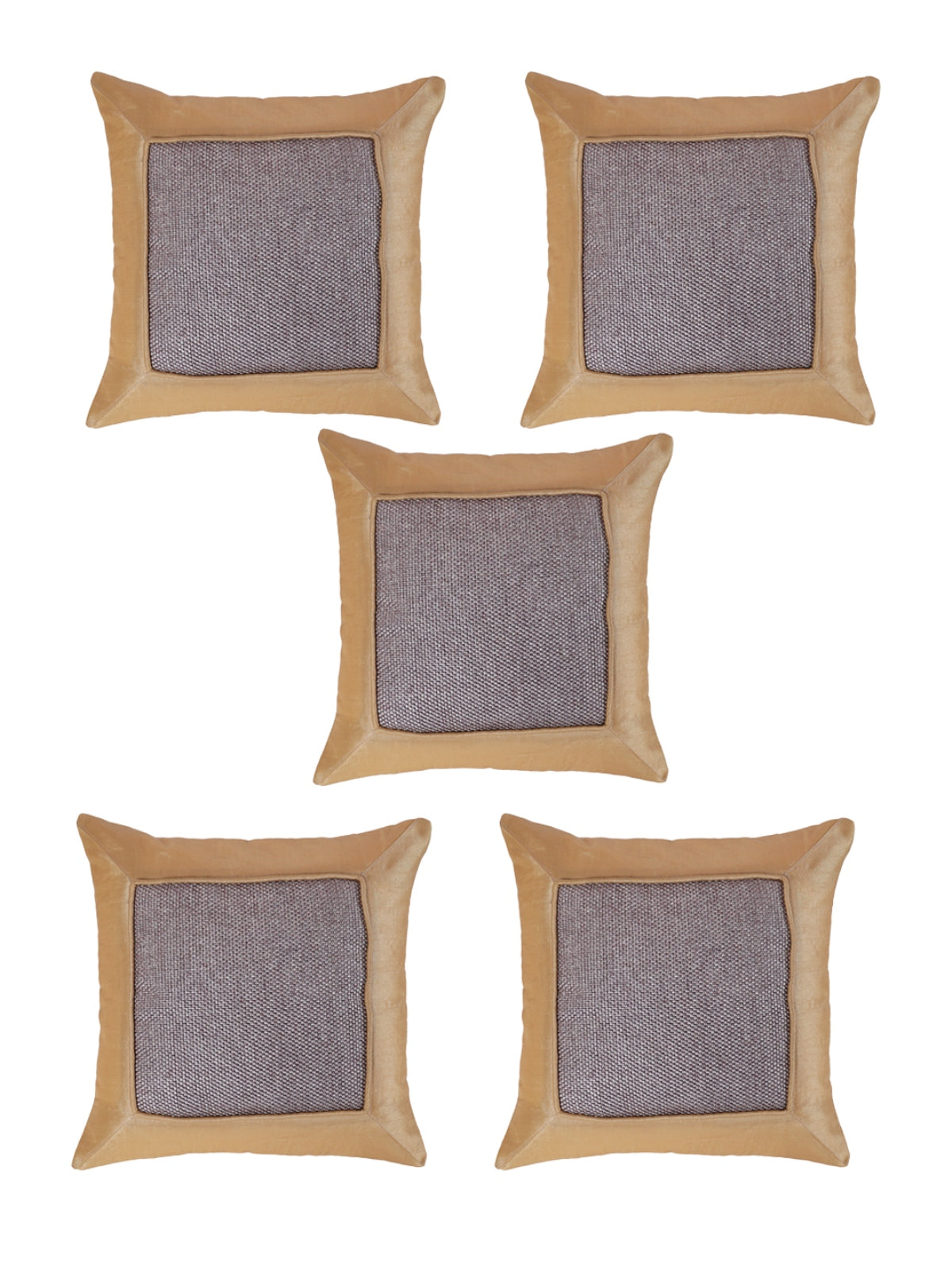 Geometric Printed Polyester Cushion Cover Set of 5 - Silver & Beige
