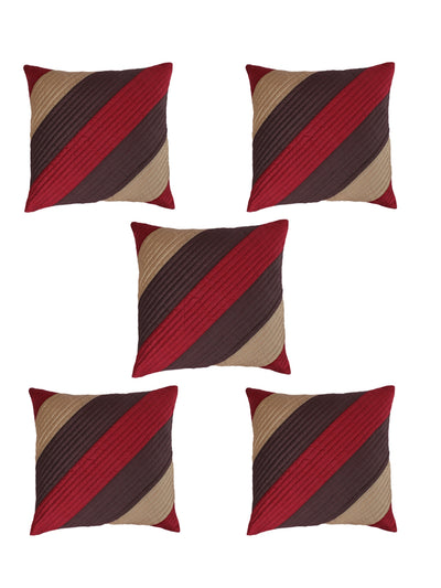Striped Printed Polyester Cushion Cover Set of 5 - Brown & Beige