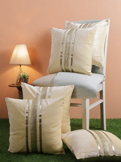 Velvet Designer Cushion Covers 16x16 Inches, Set of 5 - Cream