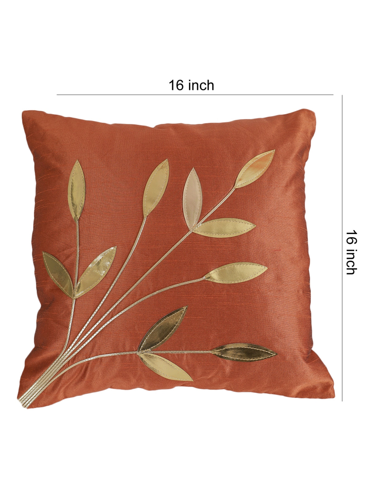 Polyester Leaf Patchwork Designer Cushion Covers 16x16 inches, Set of 5 - Orange