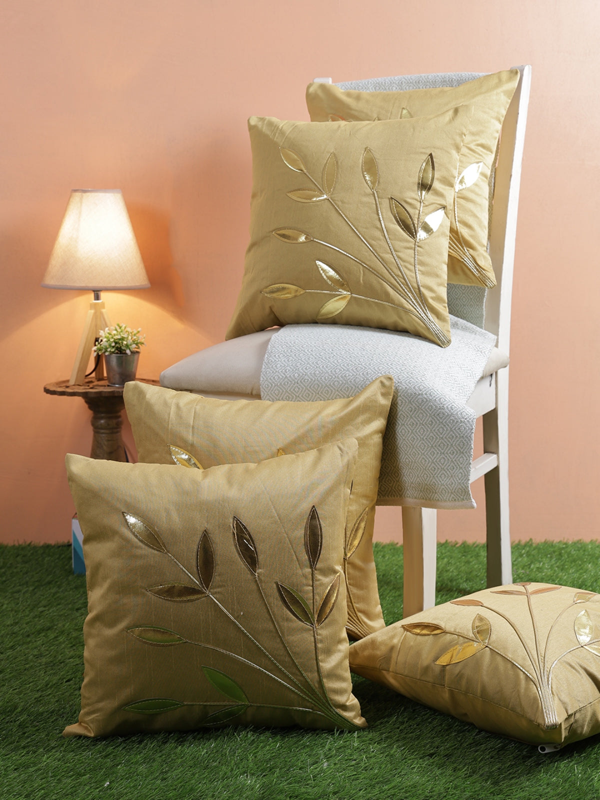 Beige Set of 5 Polyester 16 Inch x 16 Inch Cushion Covers