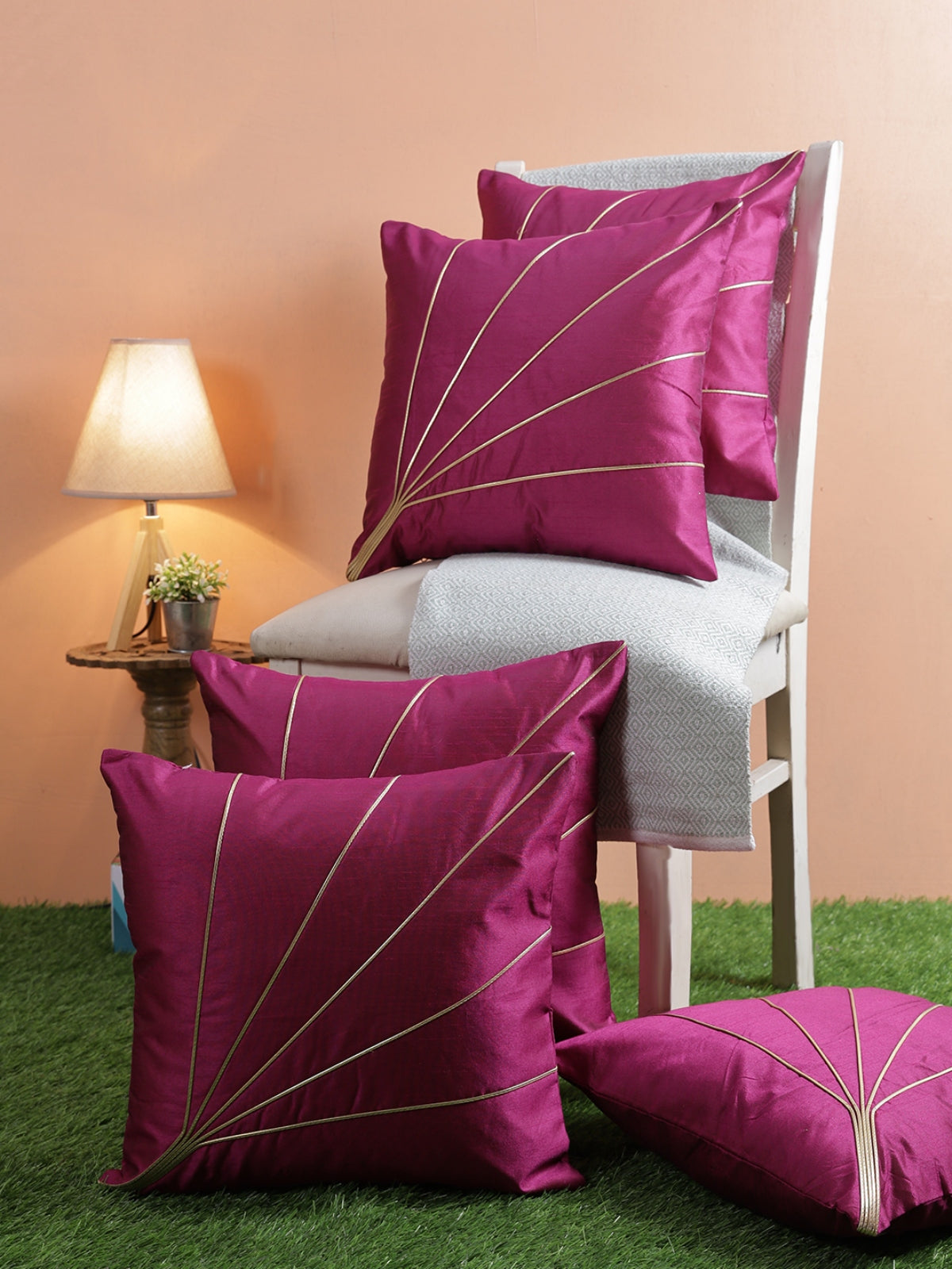 Purple Set of 5 Polyester 16 Inch x 16 Inch Cushion Covers