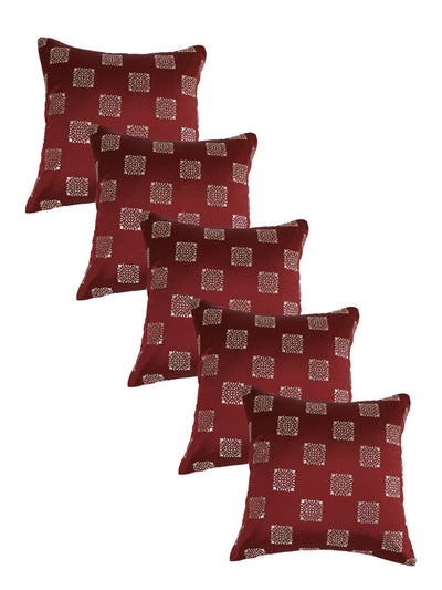 Polyester Ethnic Motifs Design Cushion Covers 16x16 Inches, Set of 5 - Maroon