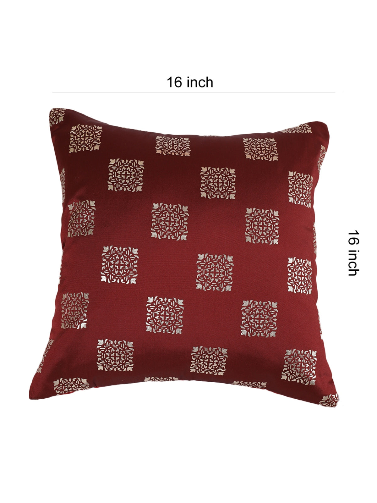 Polyester Ethnic Motifs Design Cushion Covers 16x16 Inches, Set of 5 - Maroon
