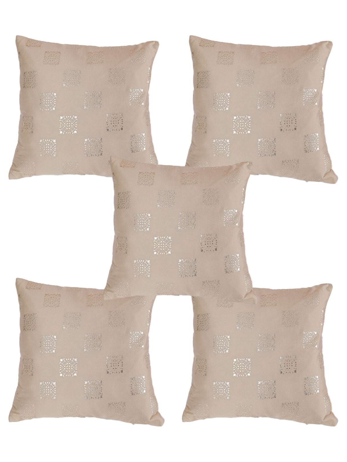 Beige Set of 5 Polyester 16 Inch x 16 Inch Cushion Covers