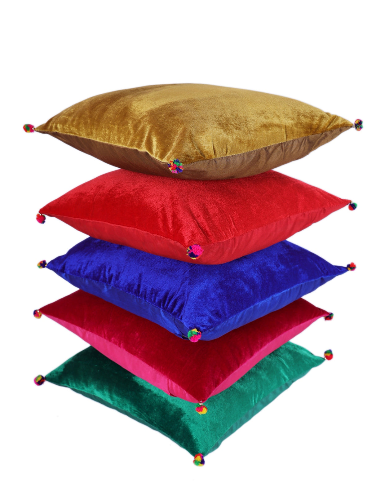 Multicolor Set of 5 Velvet 16 Inch x 16 Inch Cushion Covers