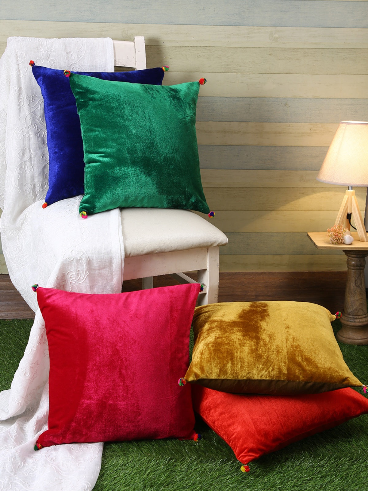 Multicolor Set of 5 Velvet 16 Inch x 16 Inch Cushion Covers
