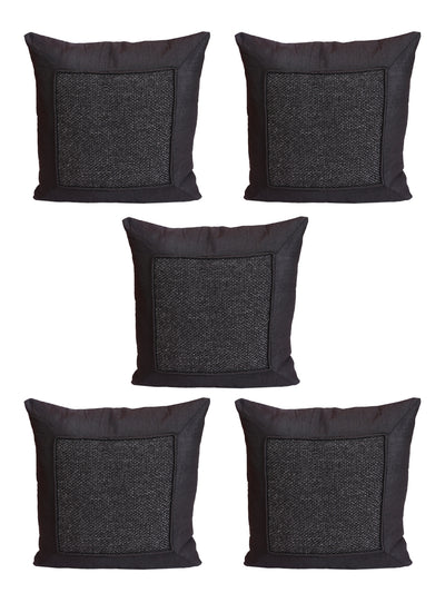 Black Set of 5 Polyester 16 Inch x 16 Inch Cushion Covers