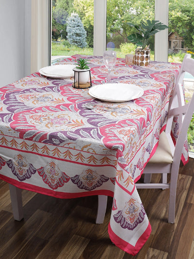 Polyester Damask Printed Dining Table Cover Cloth 60x90 Inch - Pink & Purple
