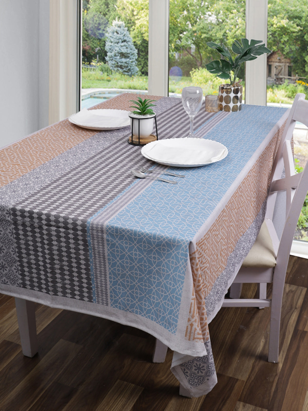 Polyester Geometric Printed Dining Table Cover Cloth 60x90 Inch - Multicolor