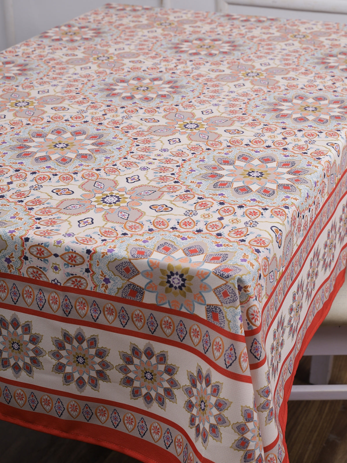 Polyester Mandala Printed Dining Table Cover Cloth 60x90 Inch - Beige