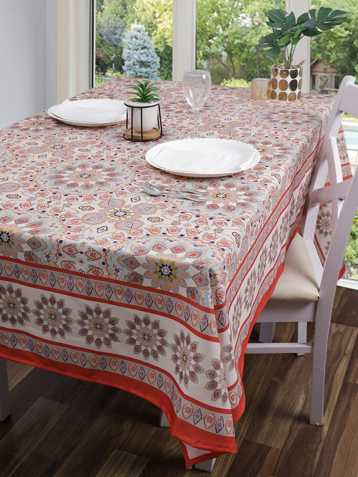 Polyester Mandala Printed Dining Table Cover Cloth 60x90 Inch - Beige