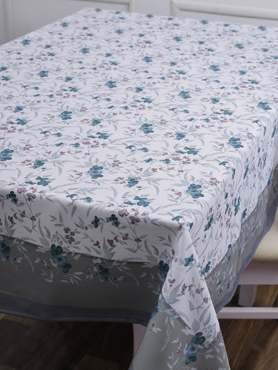 Polyester Floral Printed Dining Table Cover Cloth 60x90 Inch - White & Teal Green