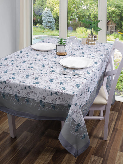 Polyester Floral Printed Dining Table Cover Cloth 60x90 Inch - White & Teal Green