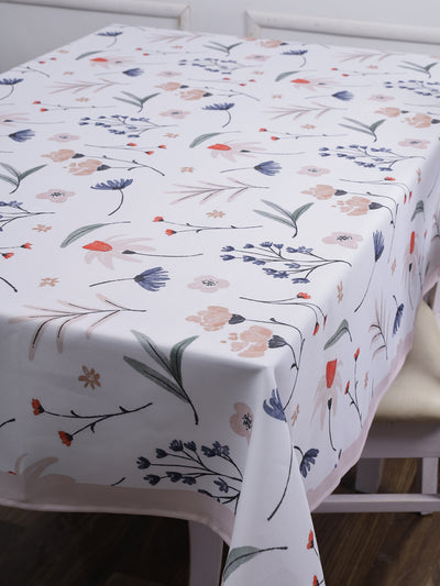 Polyester Floral Printed Dining Table Cover Cloth 60x90 Inch - White