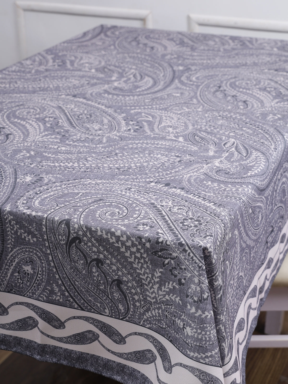 Polyester Paisley Printed Dining Table Cover Cloth 60x90 Inch - Grey