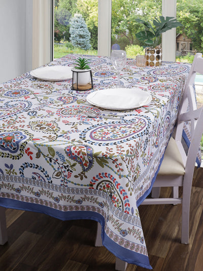 Polyester Floral Printed Dining Table Cover Cloth 60x90 Inch - White & Blue
