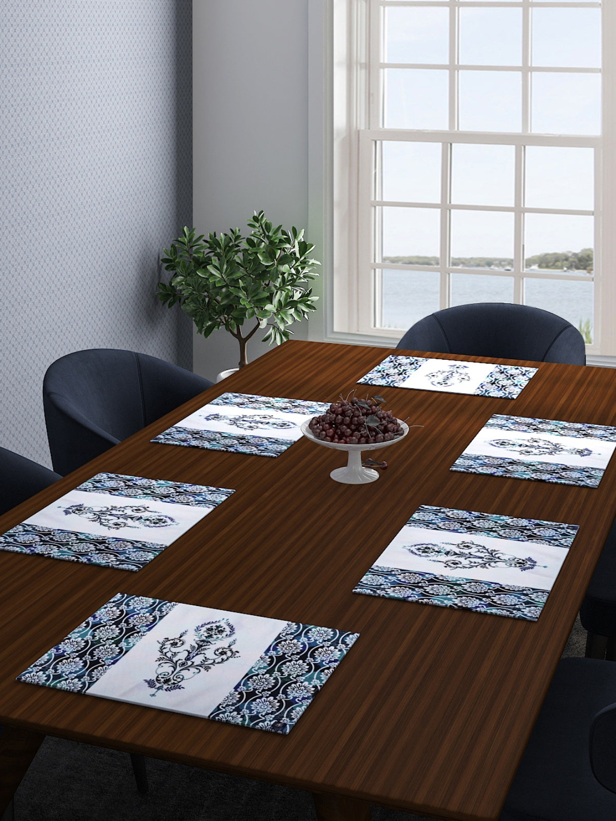 Blue Set of 6 Ethnic Motifs Table Place Mats