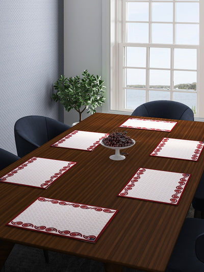 Beige Cotton Dining Table Mats/Place Mats - Set of 6