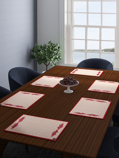 Beige & Maroon Cotton Dining Table Mats/Place Mats - Set of 6