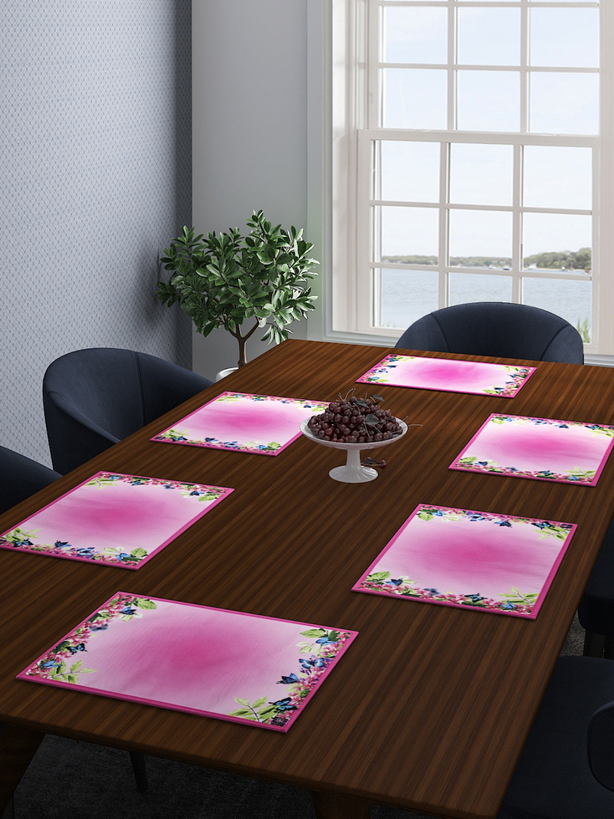 Pink Cotton Dining Table Mats/Place Mats - Set of 6
