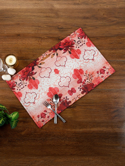 Maroon & Cream Floral Printed Placemat/Table Mat Pack of 6