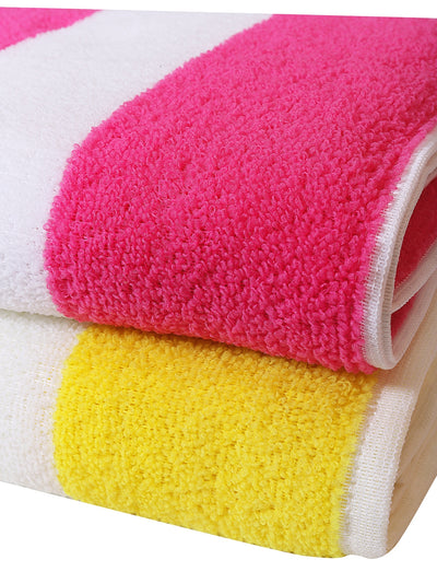 Set of 2 Yellow & Pink Stripes Microfiber Towels