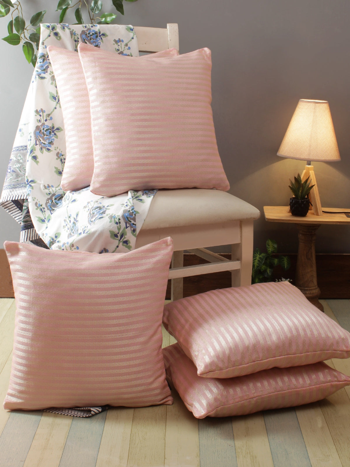 Pink Set of 5 Polycotton 16 Inch x 16 Inch Cushion Covers