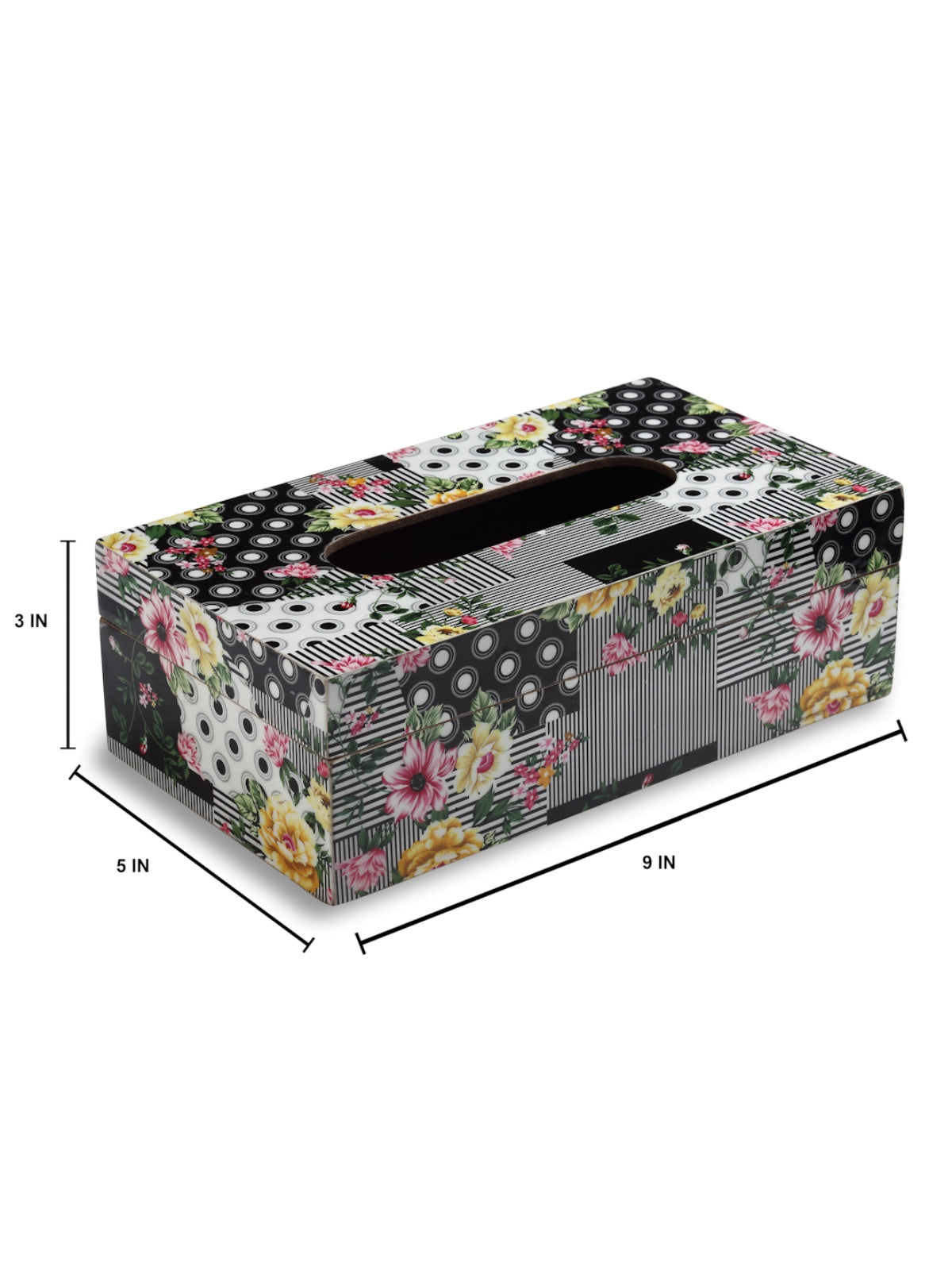 Multicolor Floral Patterned Wooden Tissue Box Holder