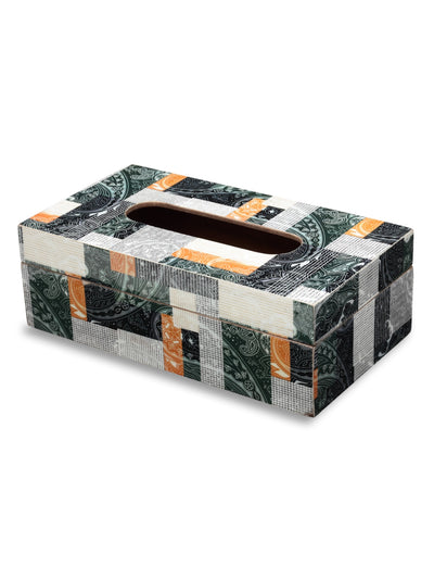 Green Paisley Patterned Wooden Tissue Box Holder