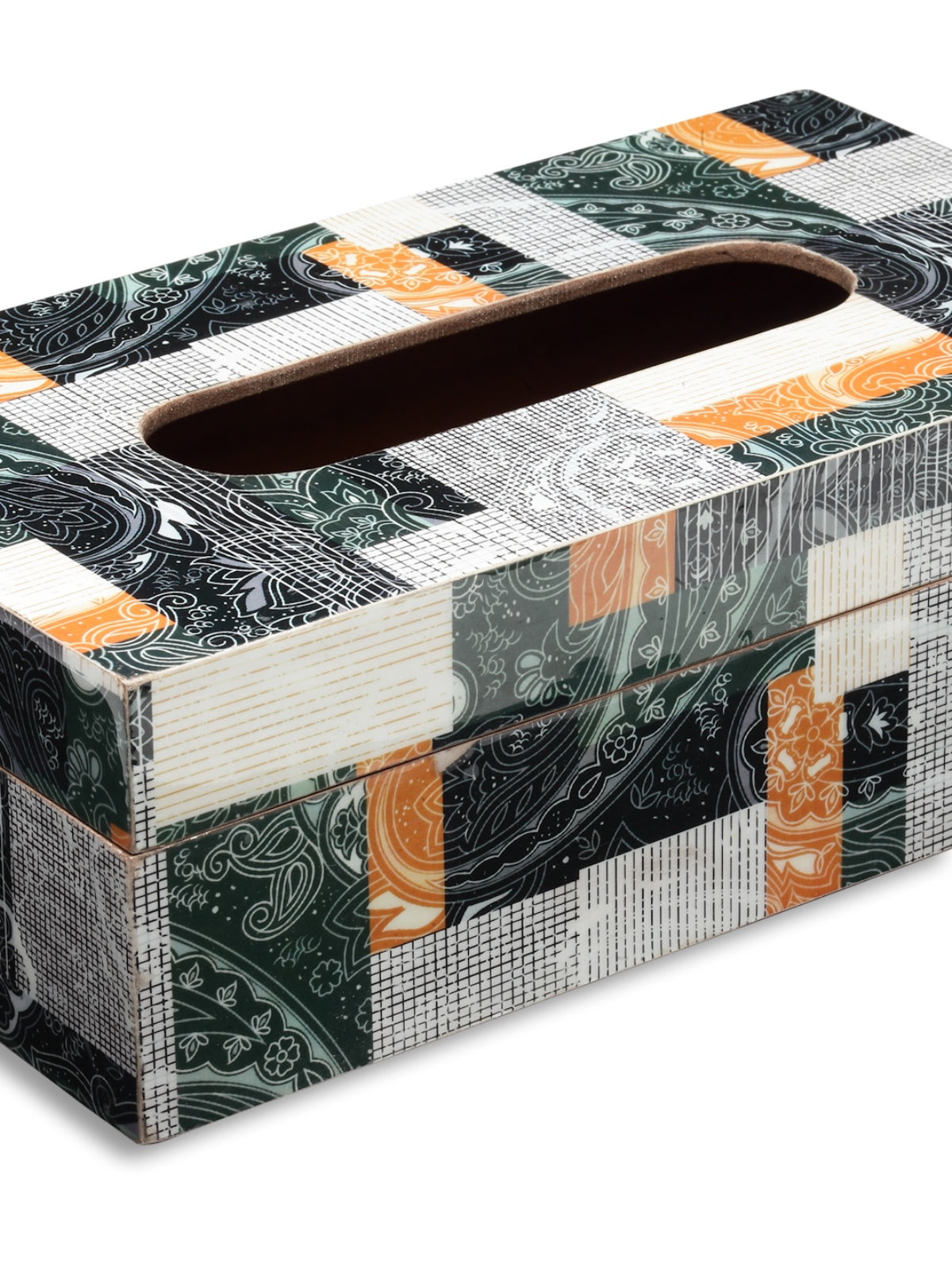 Green Paisley Patterned Wooden Tissue Box Holder